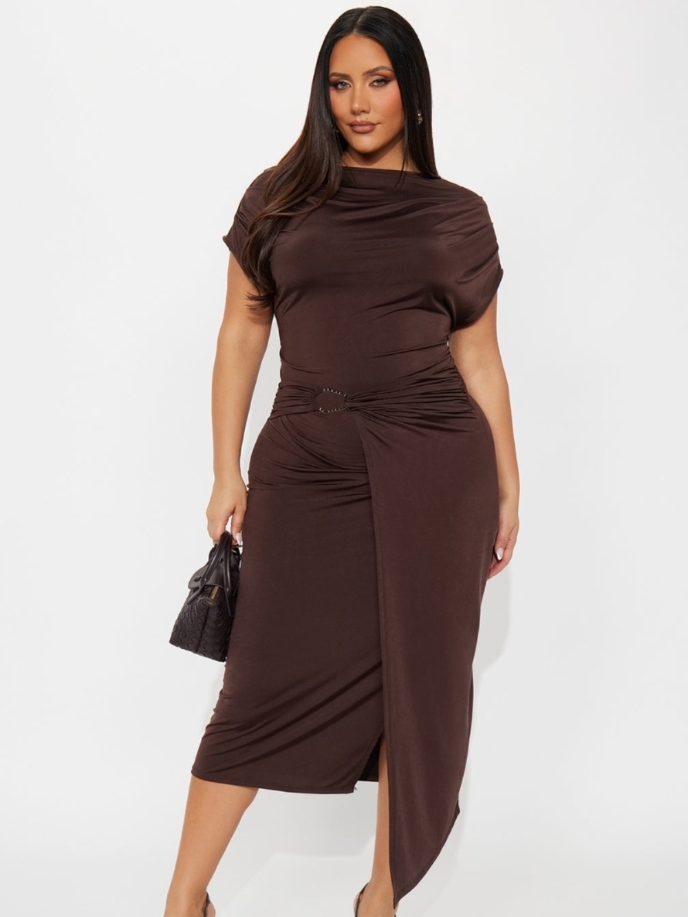 Fashion Nova Zavala Off Shoulder Midi Dress - Brown Size 1X (NWOT)